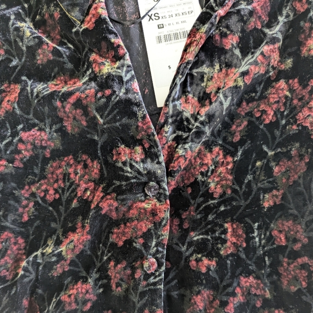 Zara printed velvet floral Charlotte blouse puff sleeve fall - Picture 8 of 13